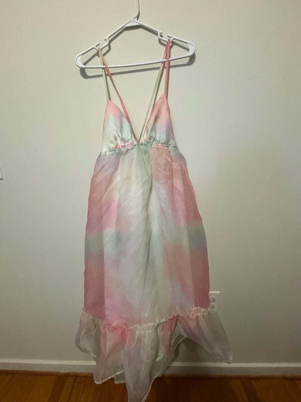 Cider Pastel Tie-Dye Organza Ruffle Hem Midi Dress